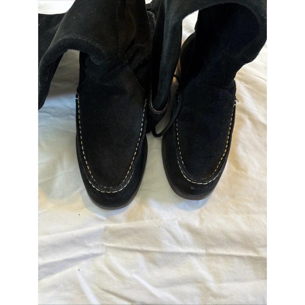 SPERRY TOP SIDER BLACK‎ LEATHER KNEE HIGH CUFFED SLOUCH BOOTS Women's Size 7 M